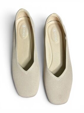 Vivaia Women's Cream Knit Square-Toe Ballet Flats